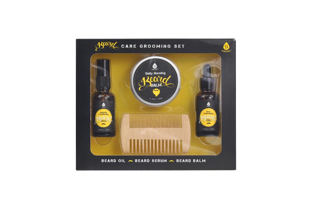 PURSONIC Beard Care Grooming set,Beard Oil,Beard serum,Beard Balm. Includes Beard Comb & Brush