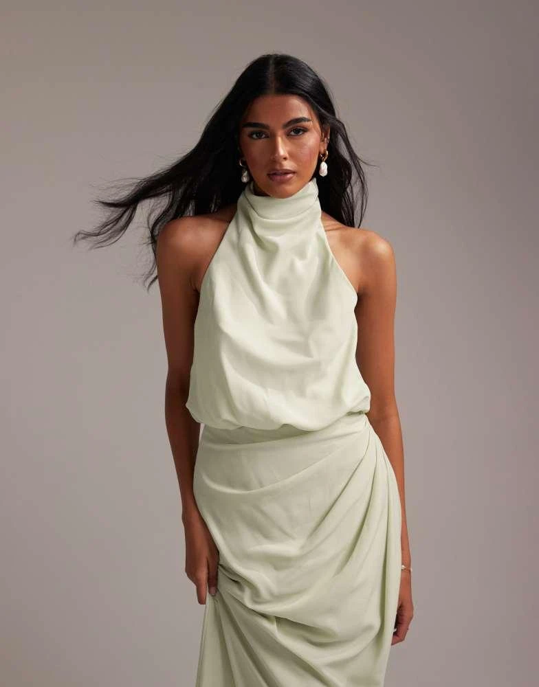 ASOS ASOS DESIGN draped halter column crepe maxi dress in light green 5