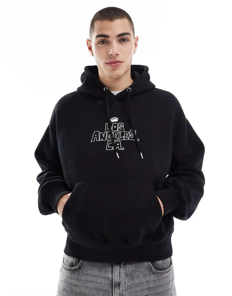 Bershka Bershka Los Angeles printed hoodie in black 4