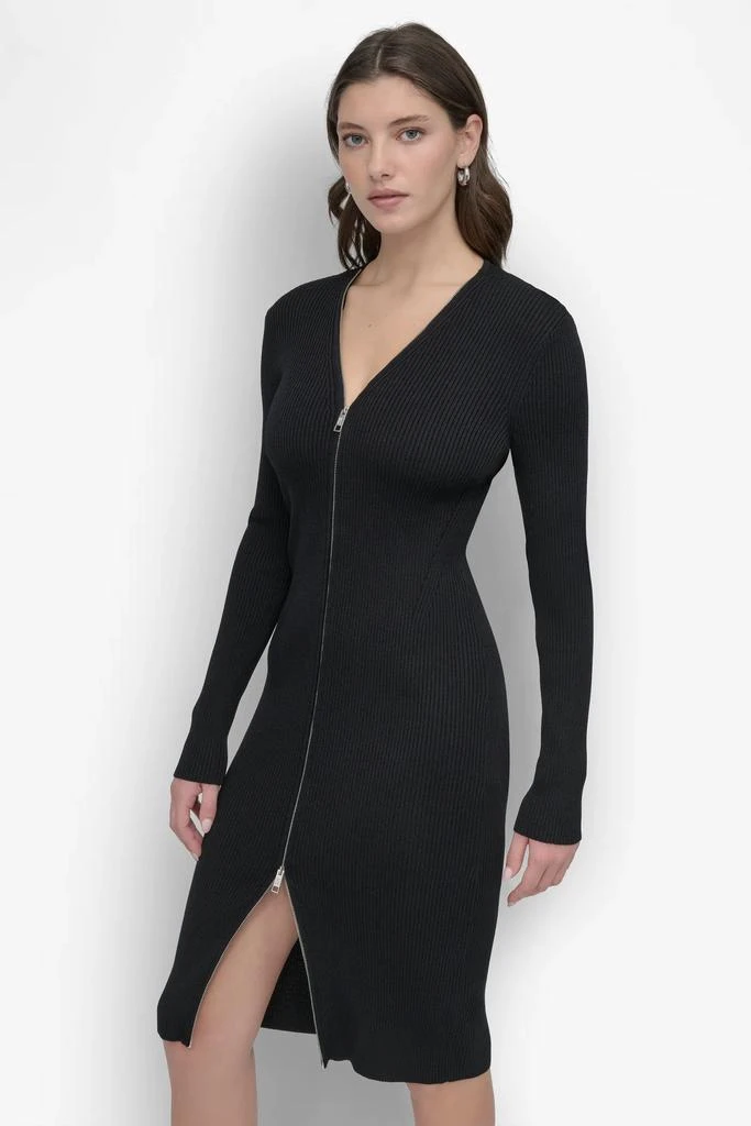 DKNY LONG SLEEVE ZIP FRONT SWEATER DRESS 4