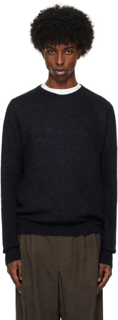 AURALEE Navy Baby Suri Alpaca Sheer Knit Sweater 1