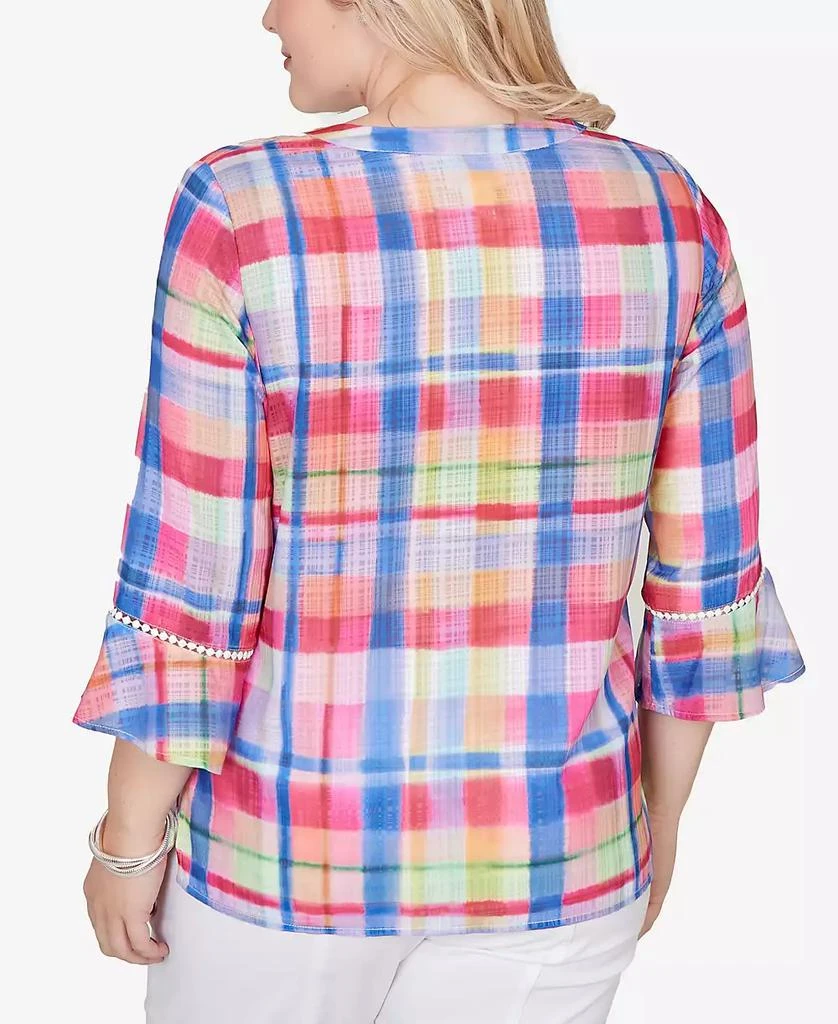 Alfred Dunner Petite The Royal Treatment Watercolor Split Neck Bell Sleeve Top 5