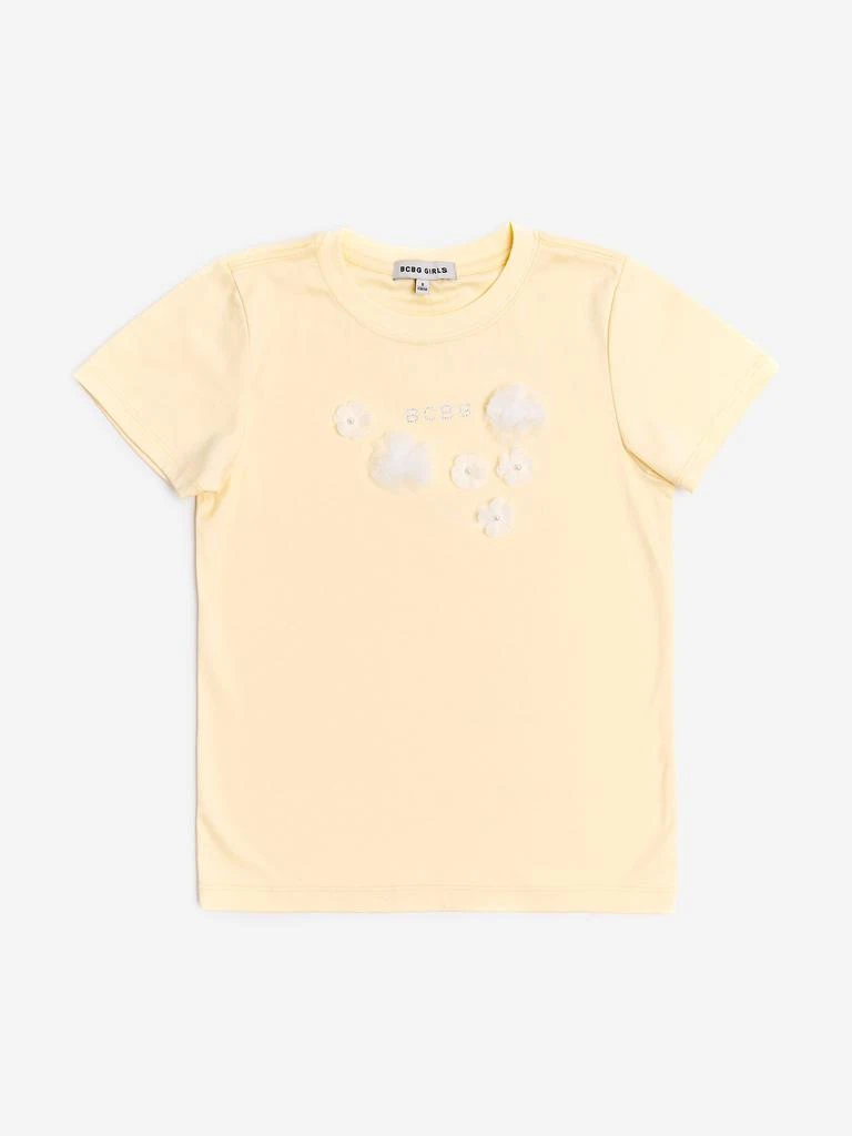 BCBG BCBG Girls Diamante Logo 3D Flowers T-Shirt in Yellow 1