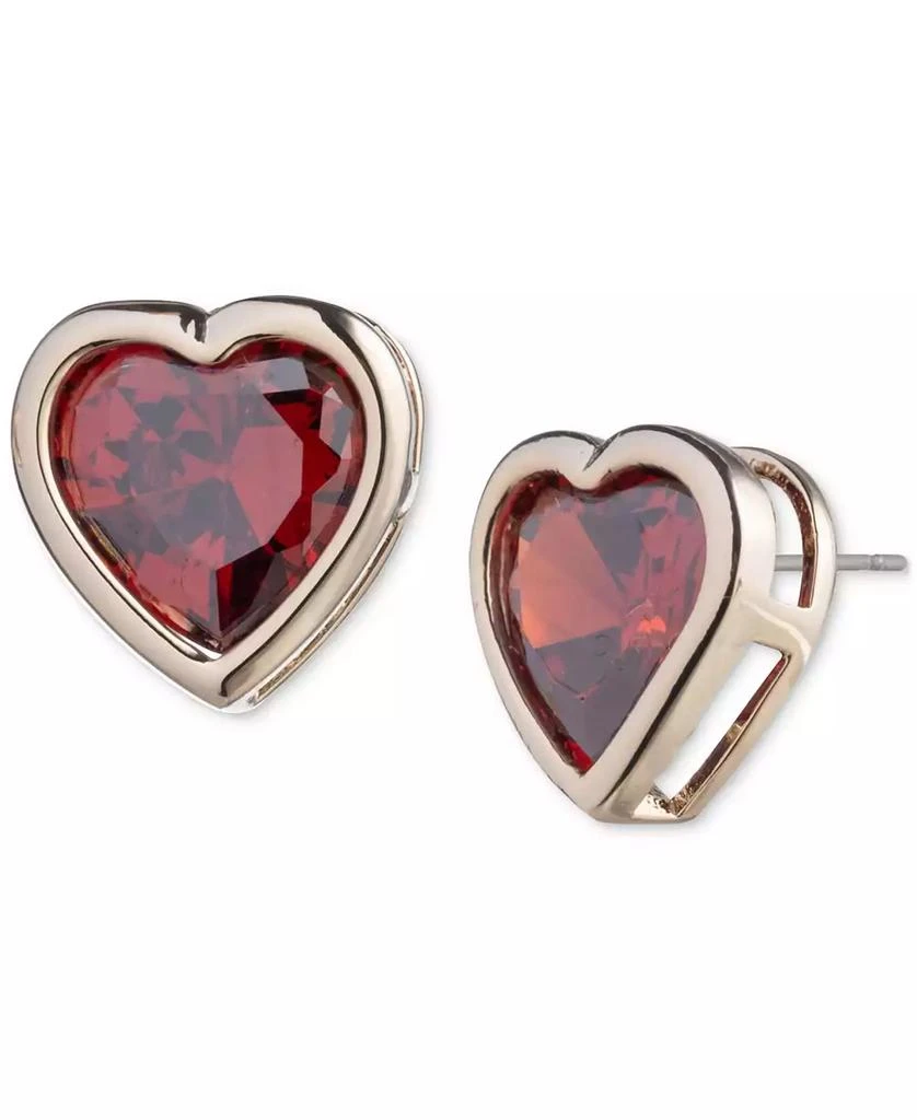 Givenchy Gold-Tone Red Cubic Zirconia Heart Stud Earrings 1