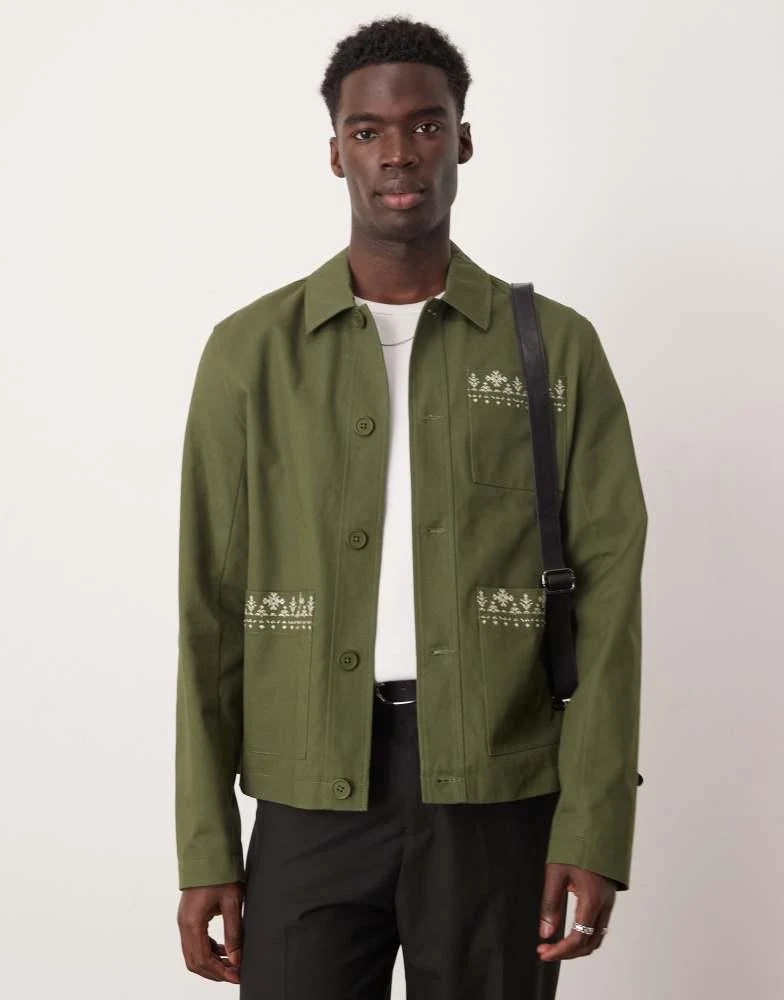 ASOS ASOS DESIGN embroidered harrington jacket in khaki 1