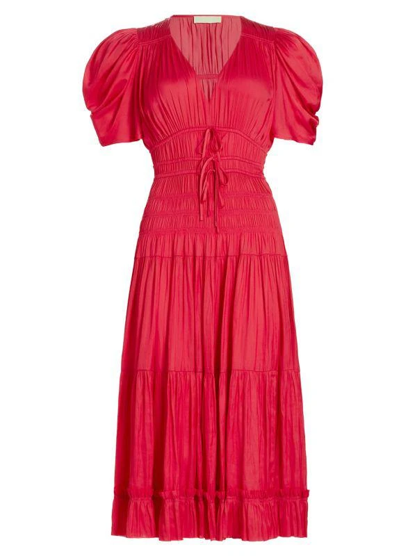 Ulla Johnson Daria Smocked V-Neck Midi-Dress 1