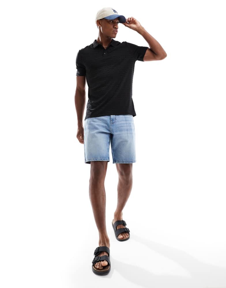 Brave Soul Brave Soul Jacquard polo shirt in black