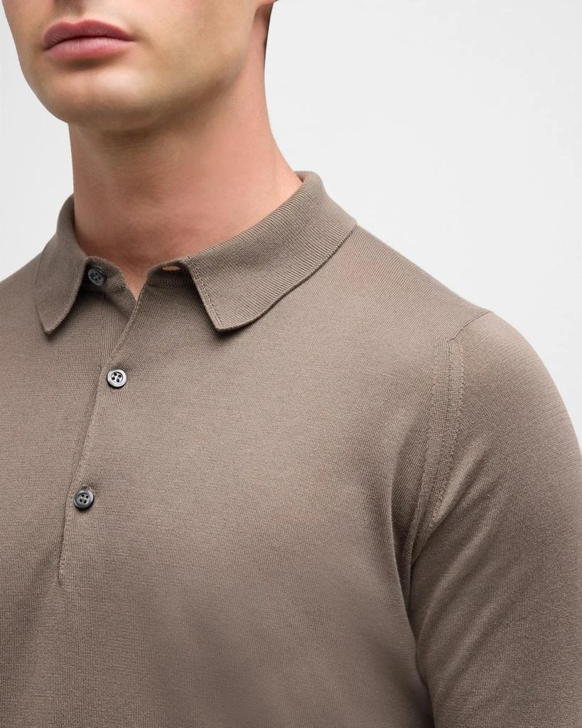 John Smedley Men's Solid Long-Sleeve Polo Shirt 5