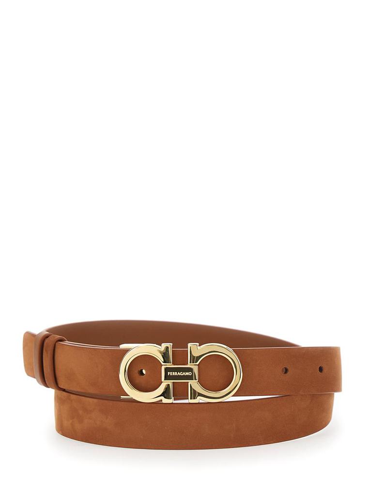 Salvatore Ferragamo Brown Belt With Gancini Buckle In Suede Woman