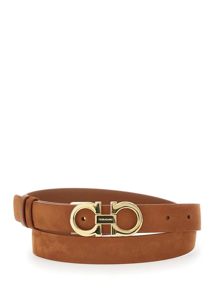 Salvatore Ferragamo Brown Belt With Gancini Buckle In Suede Woman 1