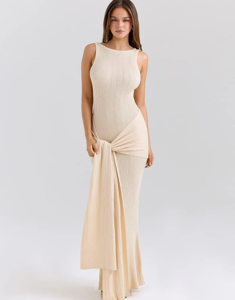 House OF CB Draped Silky Knit Maxi Dress - Champagne