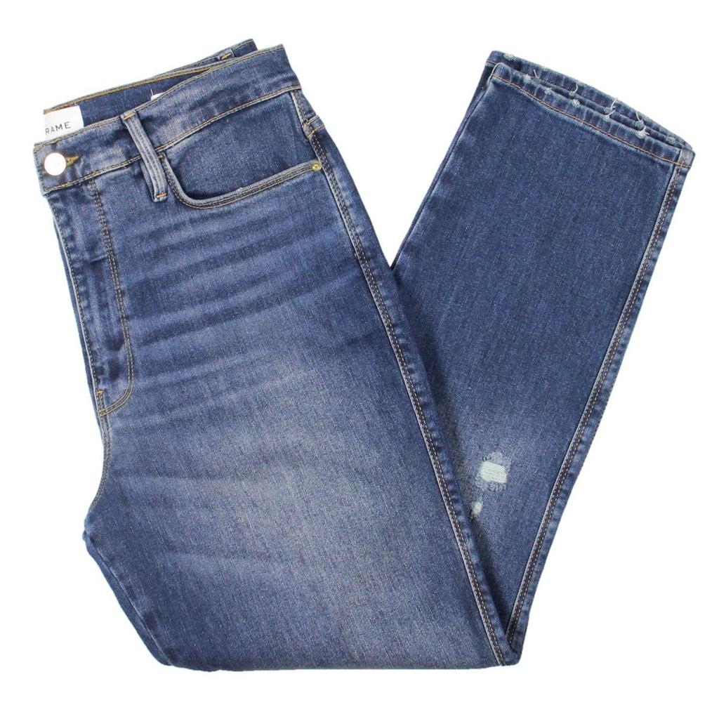 FRAME Le Sylvie Womens High Rise Distressed Cropped Jeans