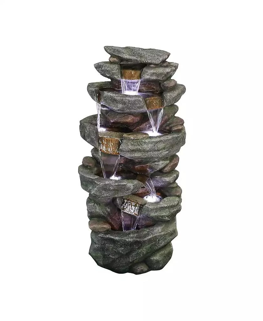 SunJet 40.5” High Rocks Outdoor Water Fountain - 6-Tiers Cascading Waterfall with LED Lights, Soothing Tranquility for Home Garden, Yard Decor 6