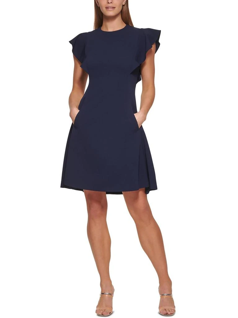 DKNY Petites 119 Womens Flutter Sleeve Seamed Cocktail And Party Dress 1