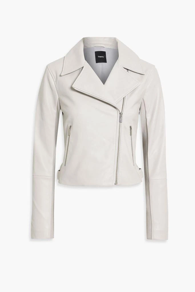 Shop Knit-paneled leather biker jacket on Sale at BeyondStyle