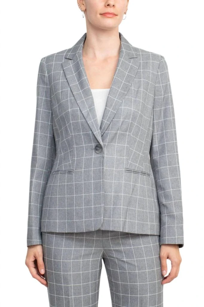Le Suit Le Suit - Notched Collar Mélange Windowpane Jacket With Crepe Pant Suit Set 2