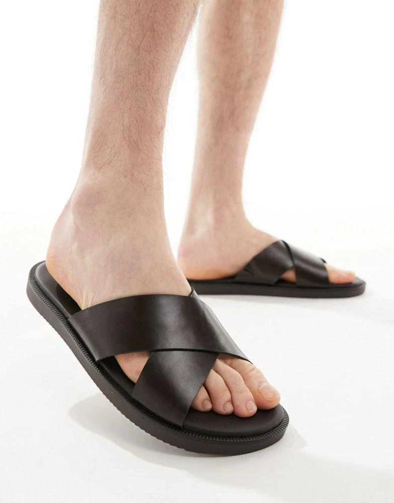 ASOS ASOS DESIGN cross strap sandals in brown faux leather 1
