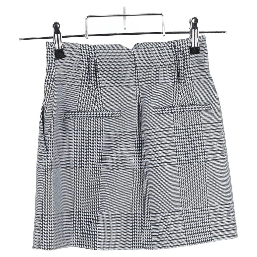 Maje Houndstooth Mini Buttoned A-Line Skirt in Grey Wool Tweed 5