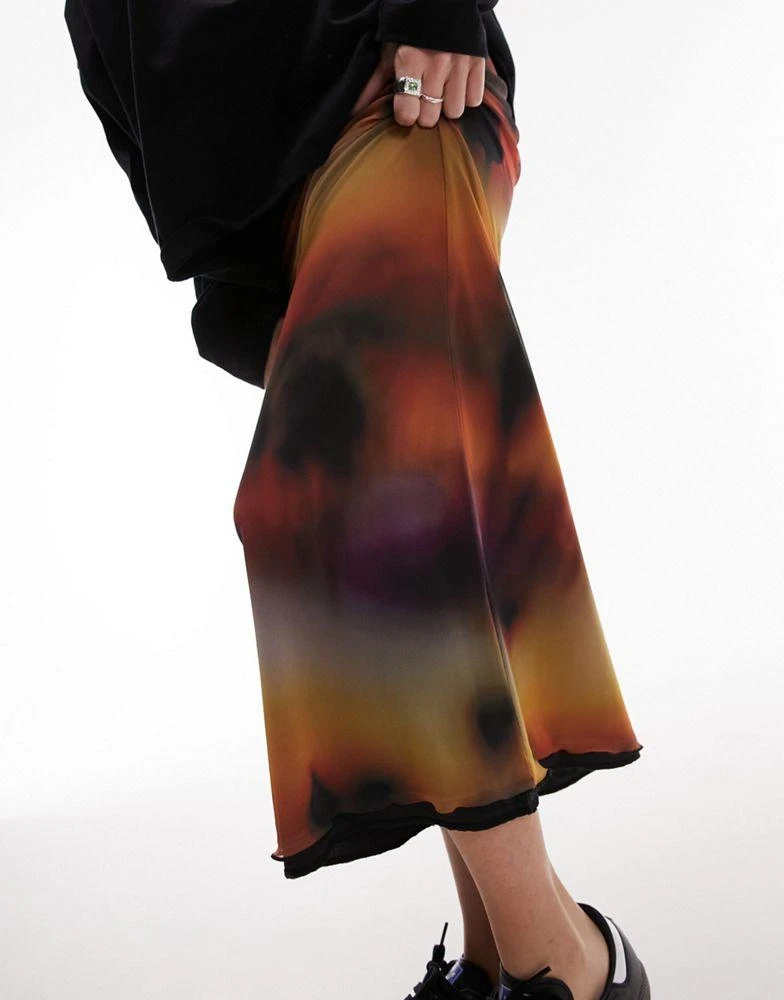 Topshop Topshop jersey mesh maxi skirt with tie waist detail in abstract tie-dye 2
