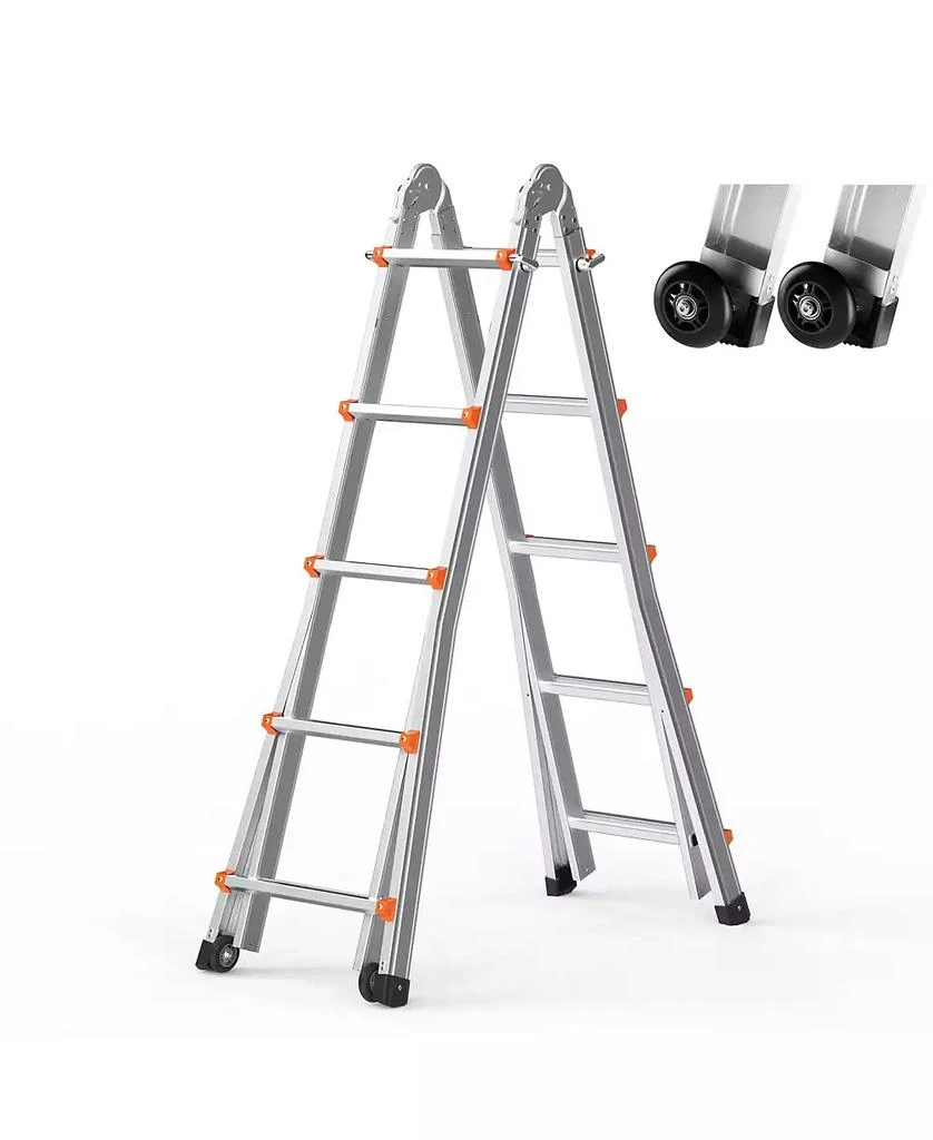 Mecale 17 ft Telescoping A-Frame Ladder, Compact Aluminum Multi-Function Extension Ladder, Collapsible Design, 330 lb Load Capacity