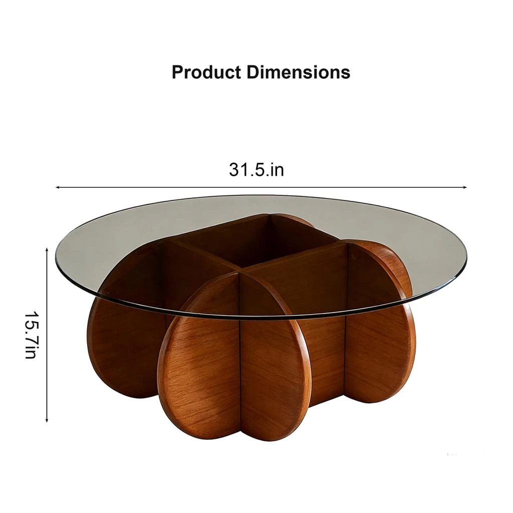 Streamdale Furniture Streamdale Modern Round Coffee Table, 31.5" Walnut Mid Century Center Table with Glass Top 2