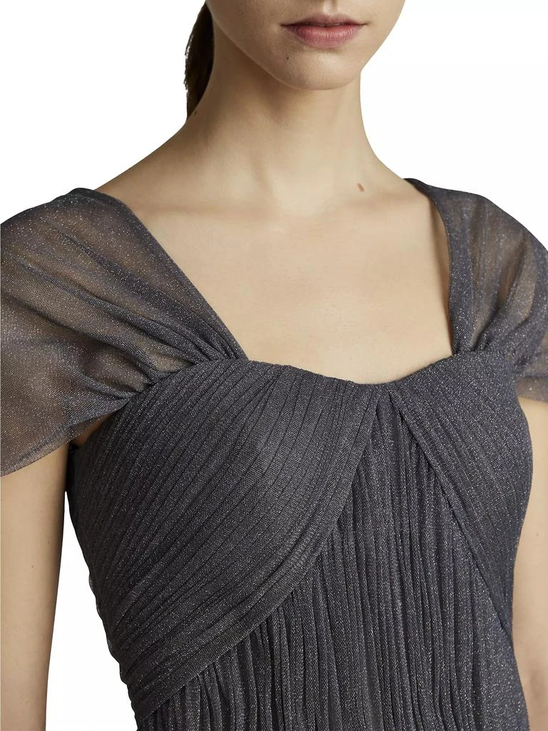 Zac Posen Glitter Tulle Cap-Sleeve Gown 8