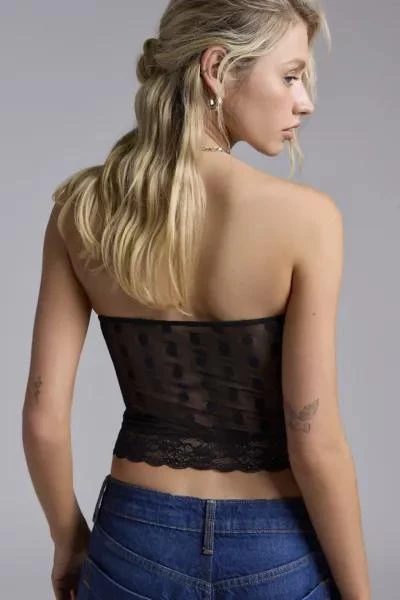 Urban Renewal ReMADE By UO Remnants Mesh Polka Dot Lace Trim Tube Top 4