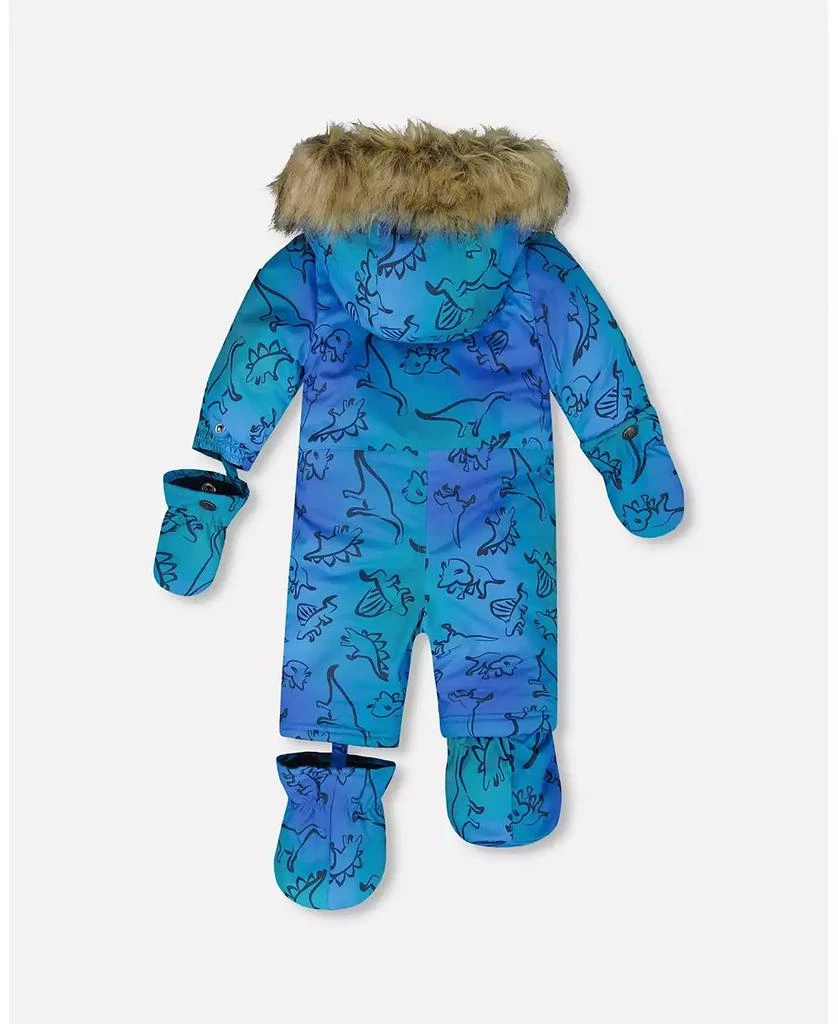Deux par Deux Baby Boy One-Piece Baby Play Snowsuit Designed for Car Seat Blue Gradient Dinosaur Print - Baby|Toddler 7