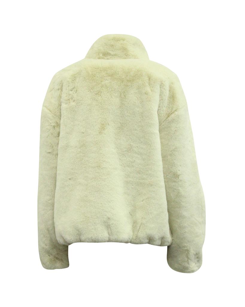 nike faux fur oversized swoosh jacket in cream