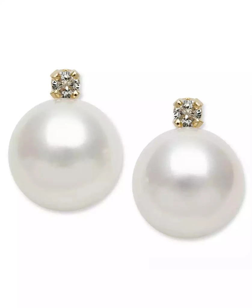 Belle de Mer 14k Gold Earrings, Cultured Freshwater Pearl (7mm) and Diamond Accent Stud Earrings 1