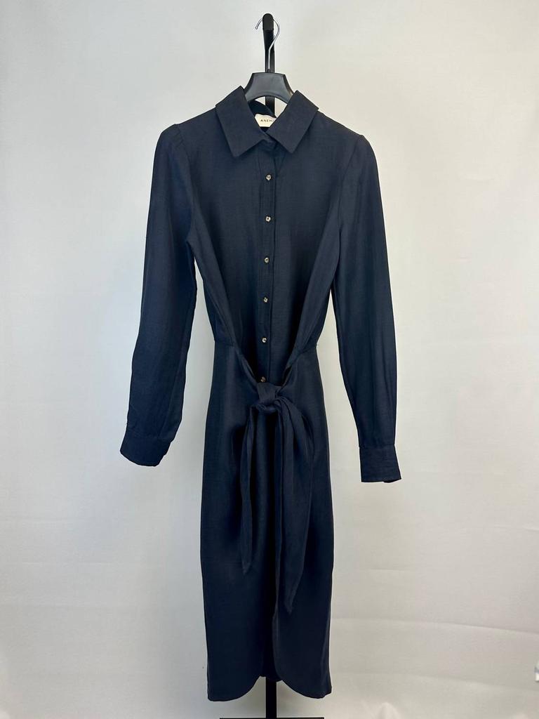 Anemos Women's L.a. Button Down Asymmetric Wrap Midi Dress In Navy