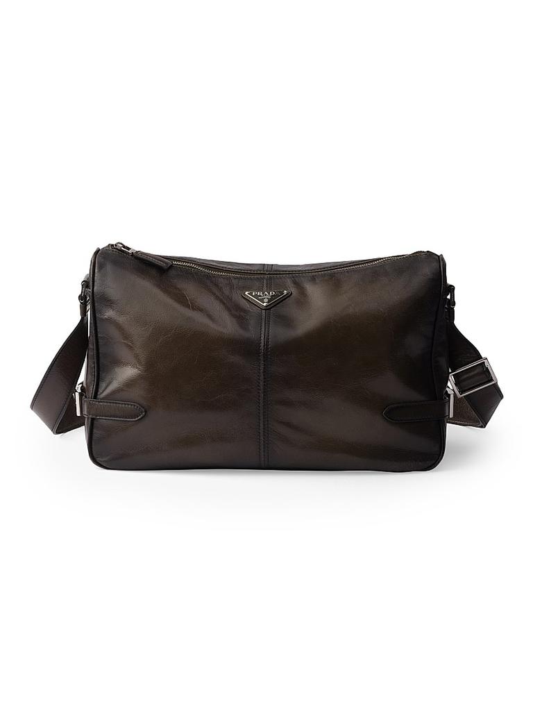 Prada Antiqued Leather Zipper Shoulder Bag