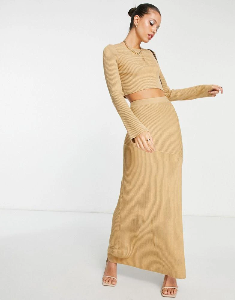 Pretty Lavish Pretty Lavish knitted crop top co-ord in camel 2