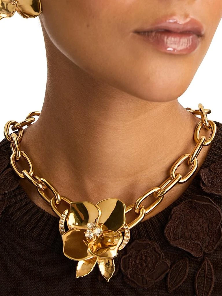 Oscar de la Renta 24K-Gold-Plated 
Glass Crystal Flower Pendant Necklace 2