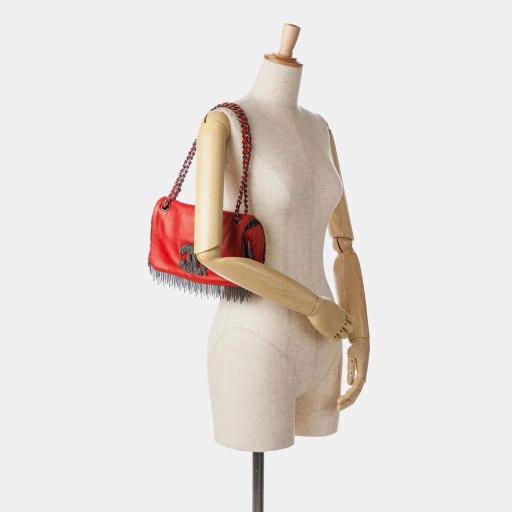 Chanel Chanel Red Lambskin Leather Small Rock and Cabaret Fringe Chain Flap Bag 2