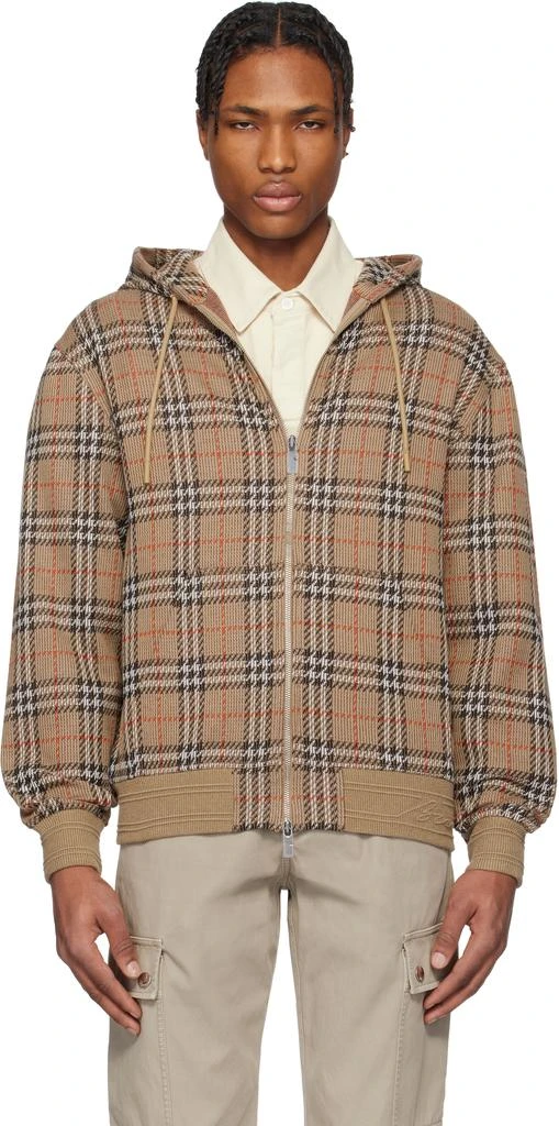 Burberry Brown Check Cotton Blend Zip Hoodie 1