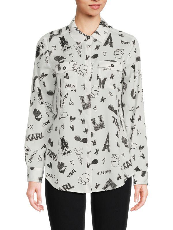 Karl Lagerfeld Paris Whimsical Print Button-Front Shirt