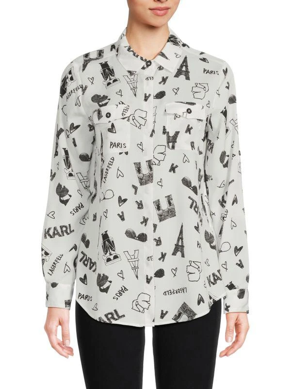 Karl Lagerfeld Paris Whimsical Print Button-Front Shirt 1
