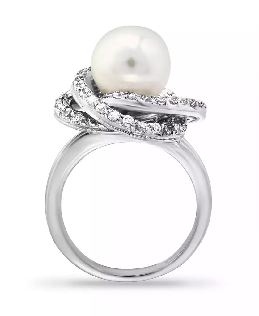 Macy's Imitation Pearl and Cubic Zirconia Pave Swirl Ring in Silver Plate