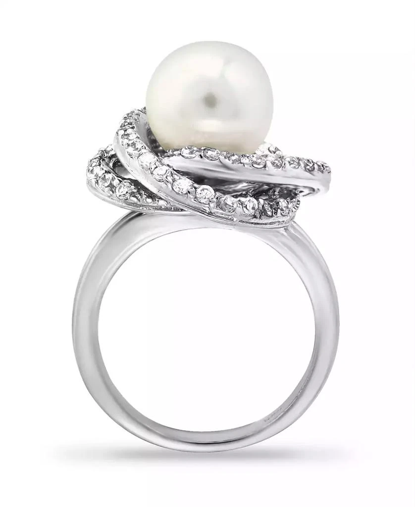 Macy's Imitation Pearl and Cubic Zirconia Pave Swirl Ring in Silver Plate 2