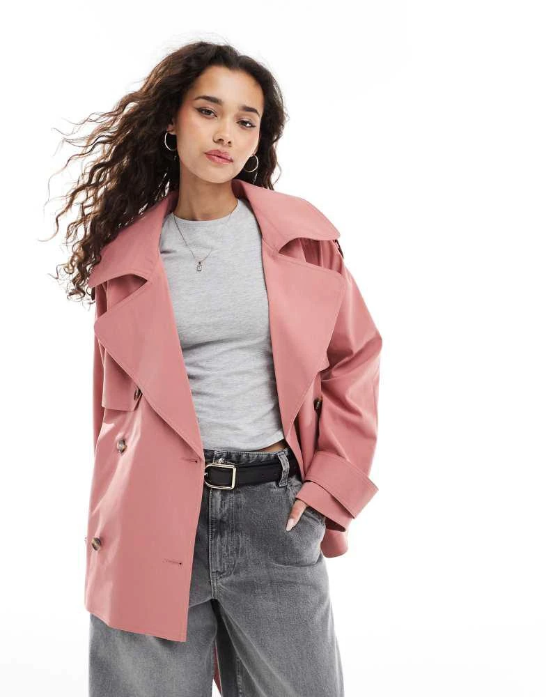 ASOS ASOS DESIGN oversized short trench coat with belt in dusty pink 1