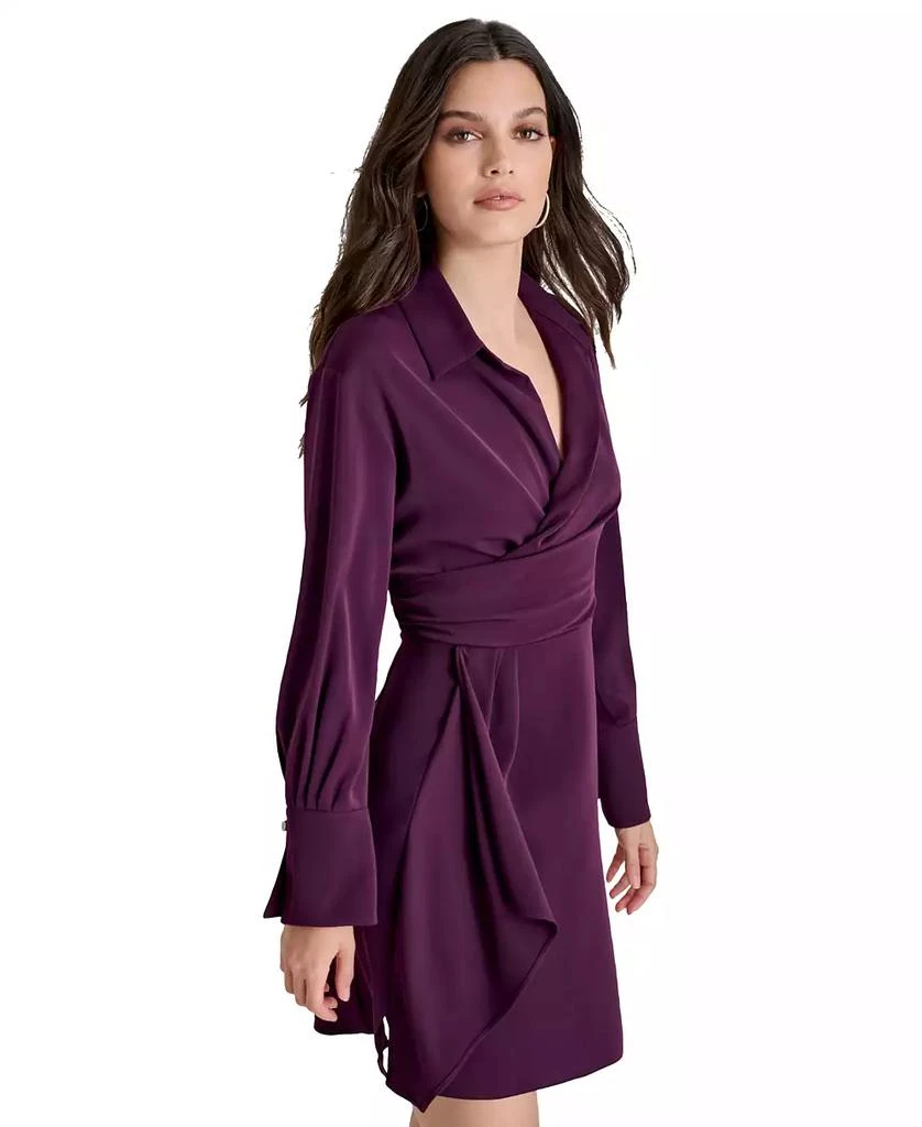 DKNY Petite Collared-V-Neck Long-Sleeve Short Dress 3