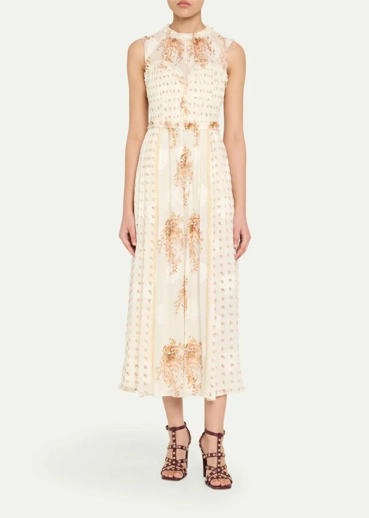 green emerald velvet dress Eloisa Corded Lace Dress - Chalk White Sleeveless Midi Dress