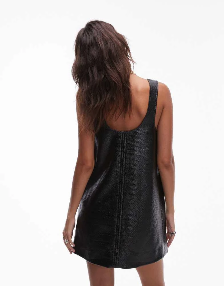 & Other Stories & Other Stories co-ord patent coated a line mini dress with houndstooth lining in black 4