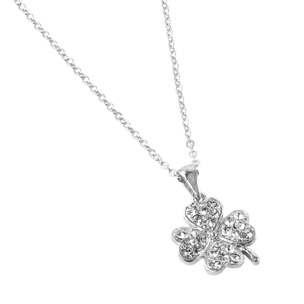 FASHNZFAB Stone Paved Mini Clover Pendant Necklace 2