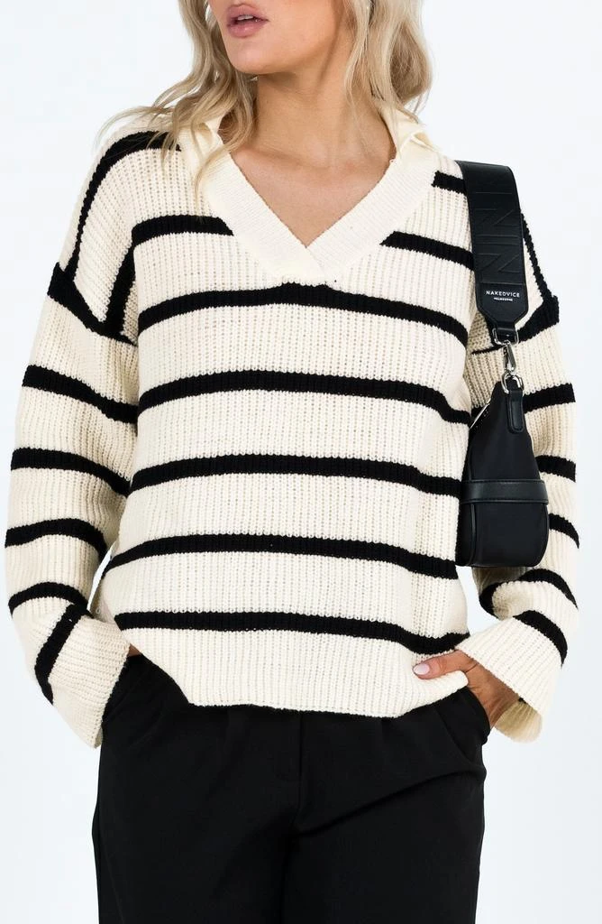 Princess Polly Stripe V-Neck Sweater 1