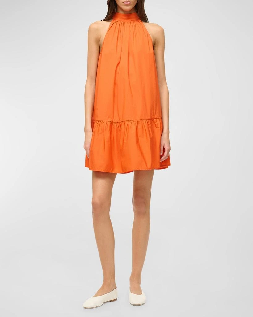 Staud Marlowe Tie-Neck Mini Cotton Poplin Dress 1