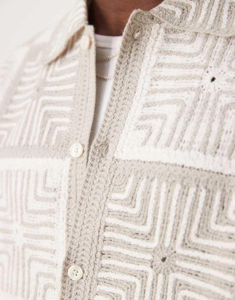 Abercrombie & Fitch Abercrombie & Fitch crochet knitted tile shirt in cream 3