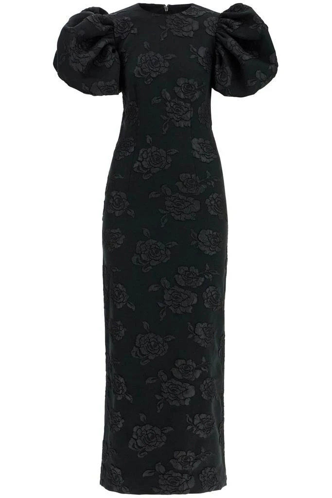 ROTATE Birger Christensen 3d jacquard midi dress black floral 1