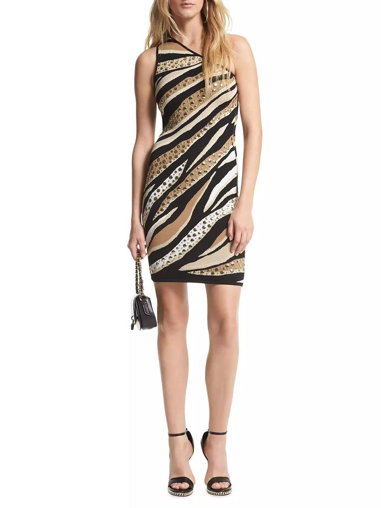 Michael Kors Tiger One-Shoulder Body-Con Minidress 5